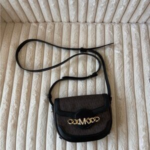Michael Kors Black and Brown Crossbody with Gold Accent
